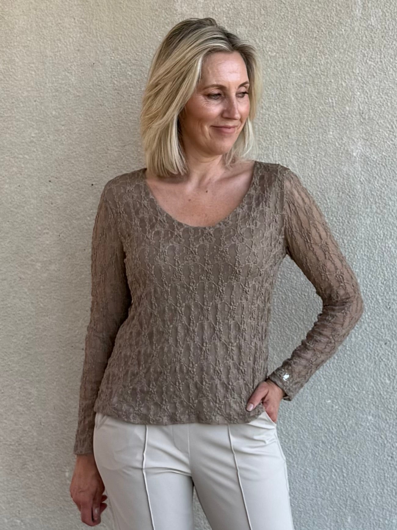 Triple Nine - Kanten Top Lucy Taupe Top - Est Voilà