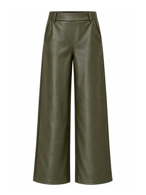 Broek Sarah Leather Olijfgroen - Peet kleding