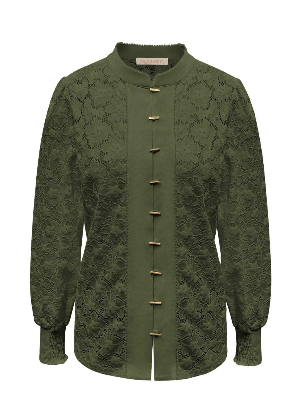 Triple Nine - Lace Blouse Mandarin Olijfgroen - 5946 Blouse - Est Voilà