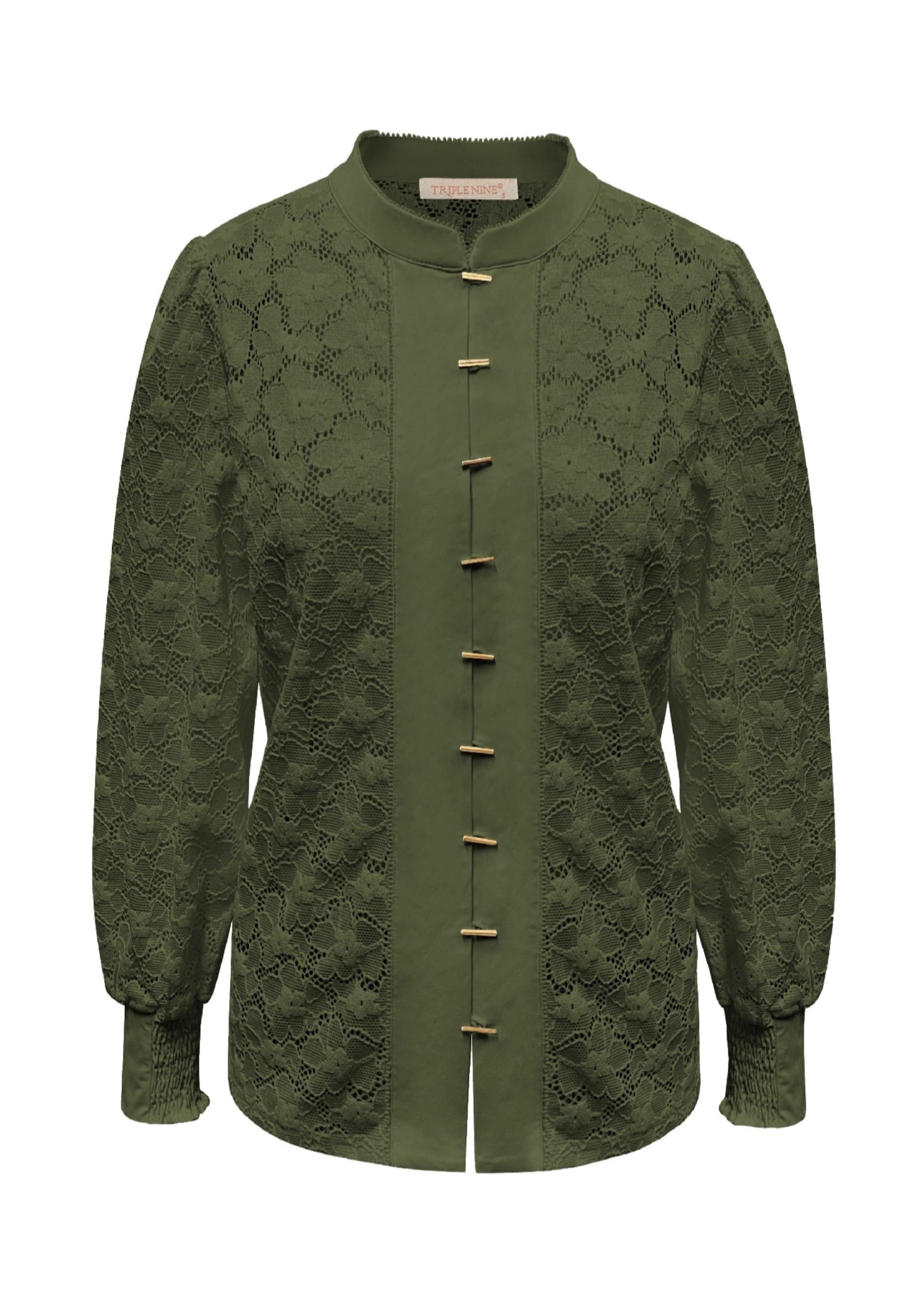 Triple Nine - Lace Blouse Mandarin Olijfgroen - 5946 Blouse - Est Voilà