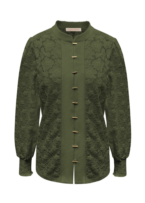 Triple Nine - Lace Blouse Mandarin Olijfgroen - 5946 Blouse - Est Voilà