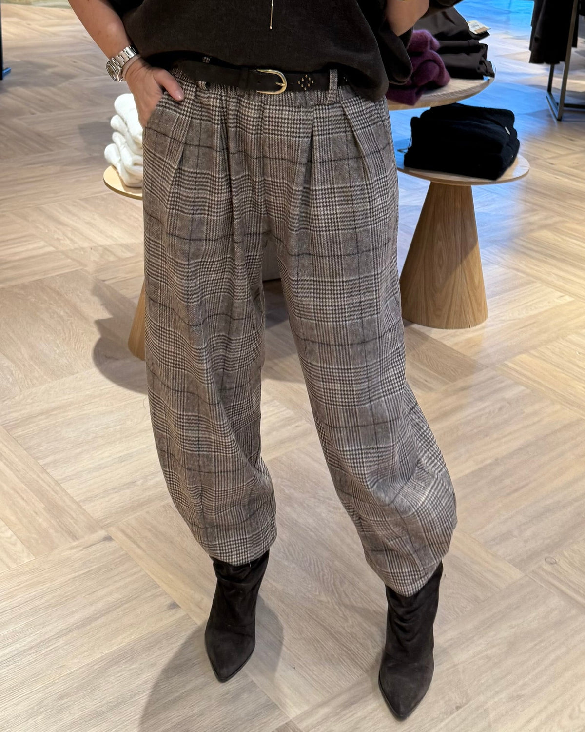 Broek Korte Barrel Ruit Bruin - Peet kleding