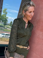 Triple Nine - Lace Blouse Mandarin Olijfgroen - 5946 Blouse - Est Voilà