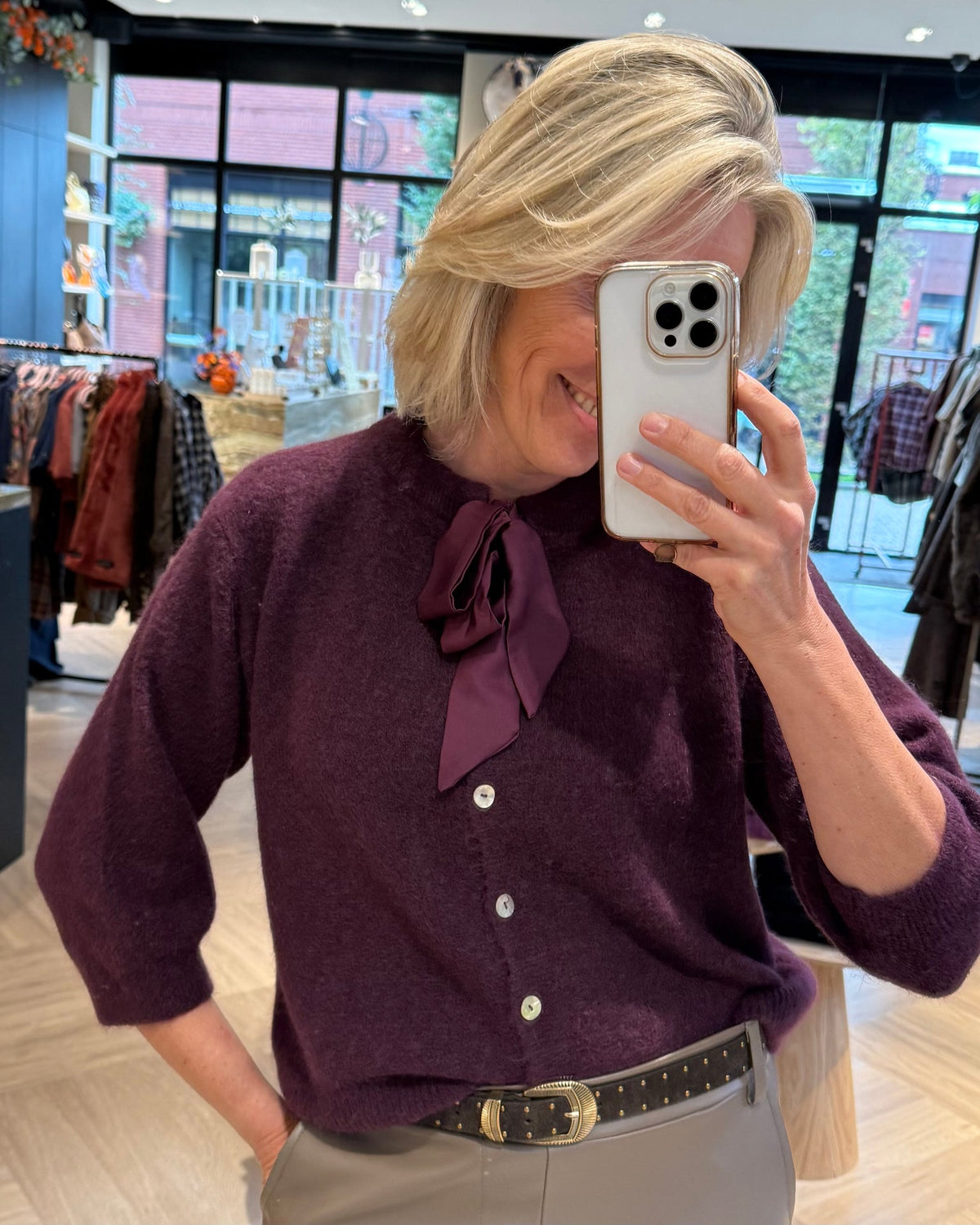 Angora Vest Strik Aubergine Vest - Est Voilà