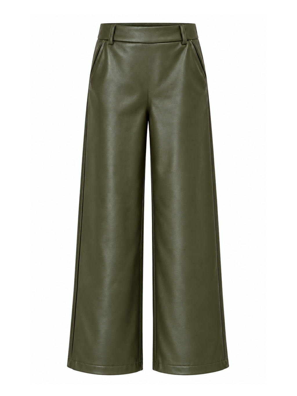 Est Voila - Faux Leather Wide Leg Olijfgroen Broek - Est Voilà