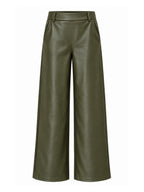 Est Voila - Faux Leather Wide Leg Olijfgroen Broek - Est Voilà