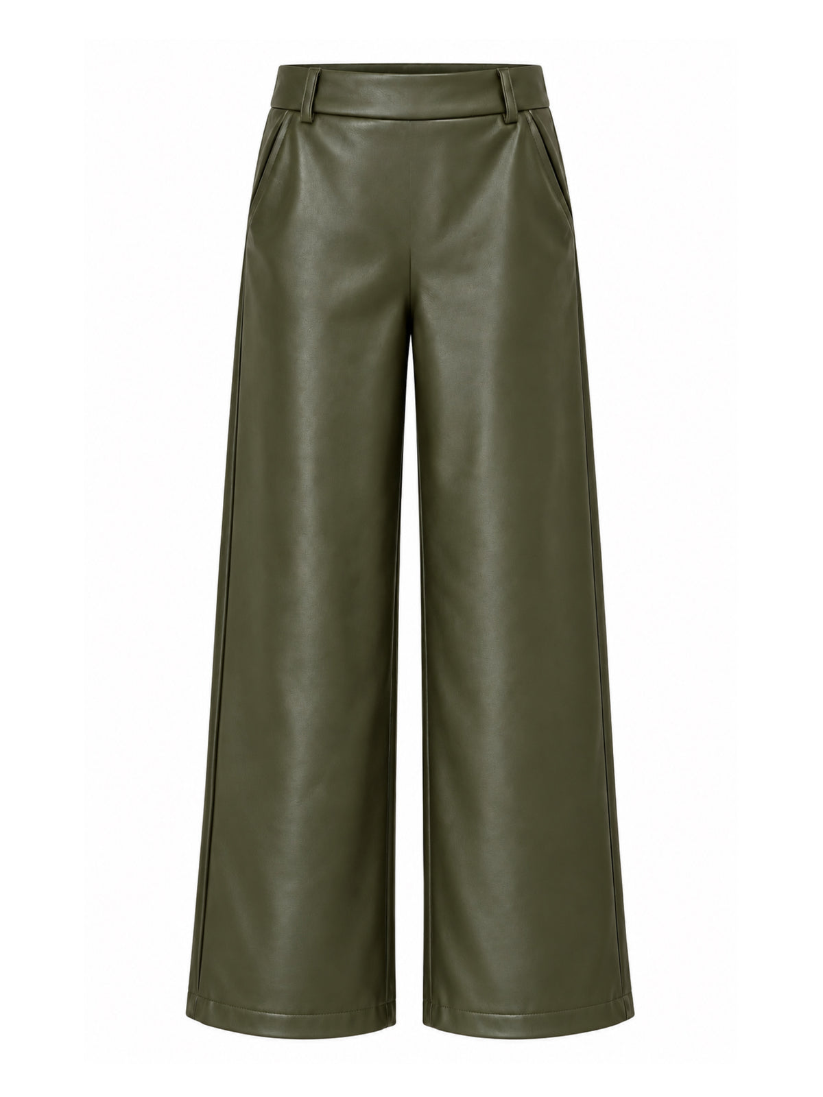 Est Voila - Faux Leather Wide Leg Olijfgroen Broek - Est Voilà