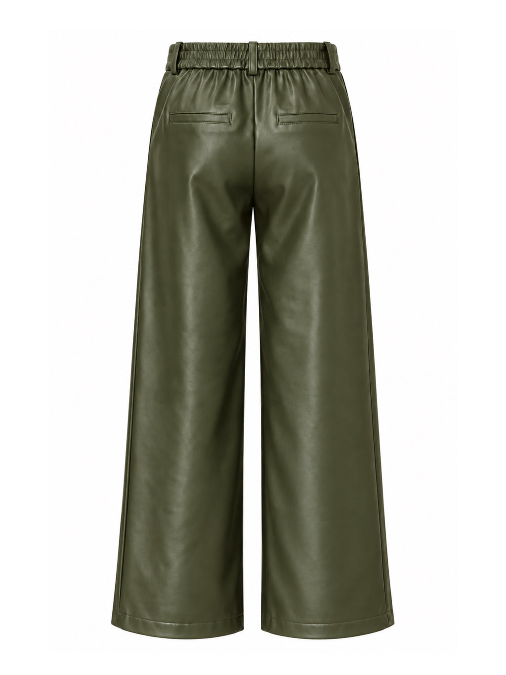 Est Voila - Faux Leather Wide Leg Olijfgroen Broek - Est Voilà
