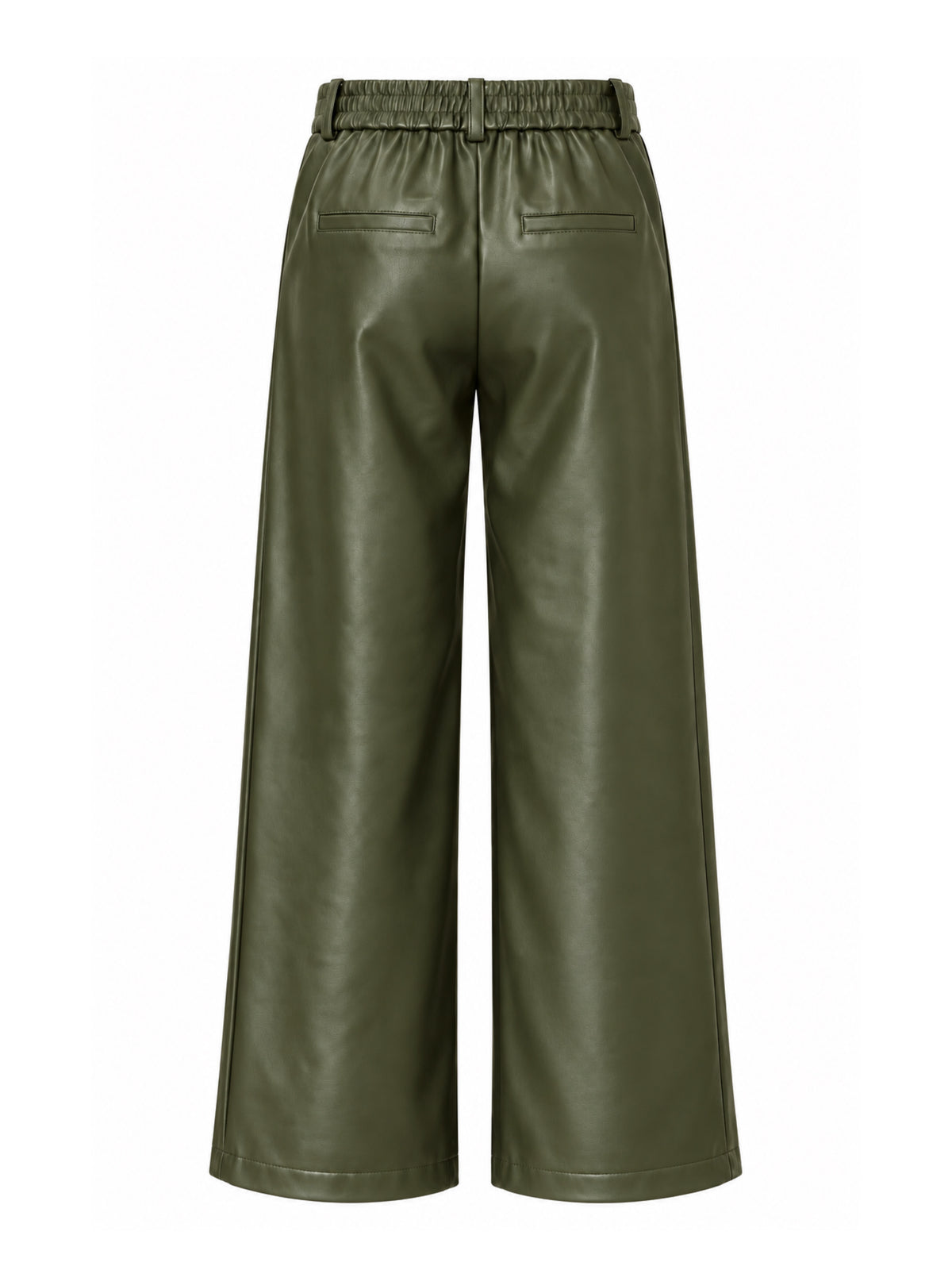 Est Voila - Faux Leather Wide Leg Olijfgroen Broek - Est Voilà
