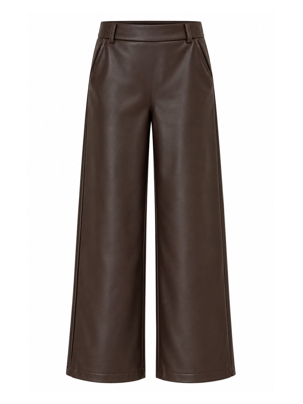 Est Voila - Faux Leather Wide Leg Donkerbruin Broek - Est Voilà