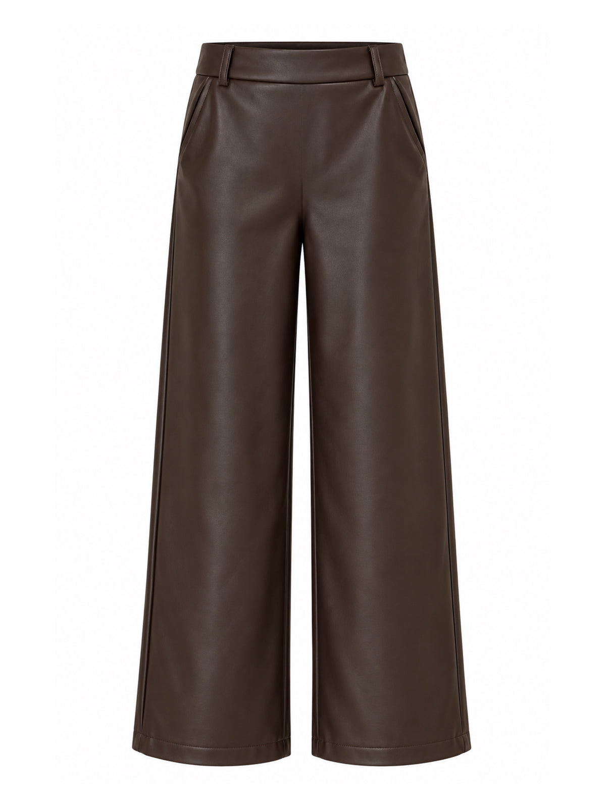 Est Voila - Faux Leather Wide Leg Donkerbruin Broek - Est Voilà
