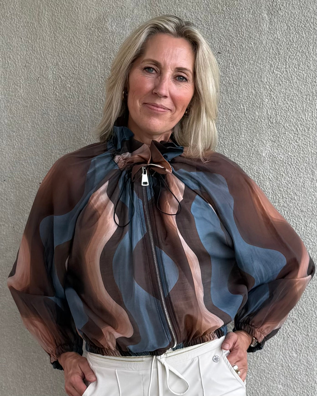 Est Voilà - Blouson Silky Wave Blauw Blouse - Est Voilà