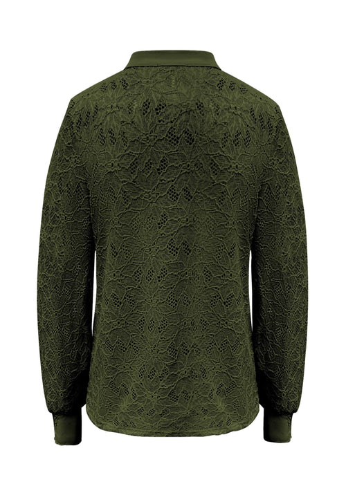 Triple Nine - Lace Blouse Mandarin Olijfgroen - 5946 Blouse - Est Voilà