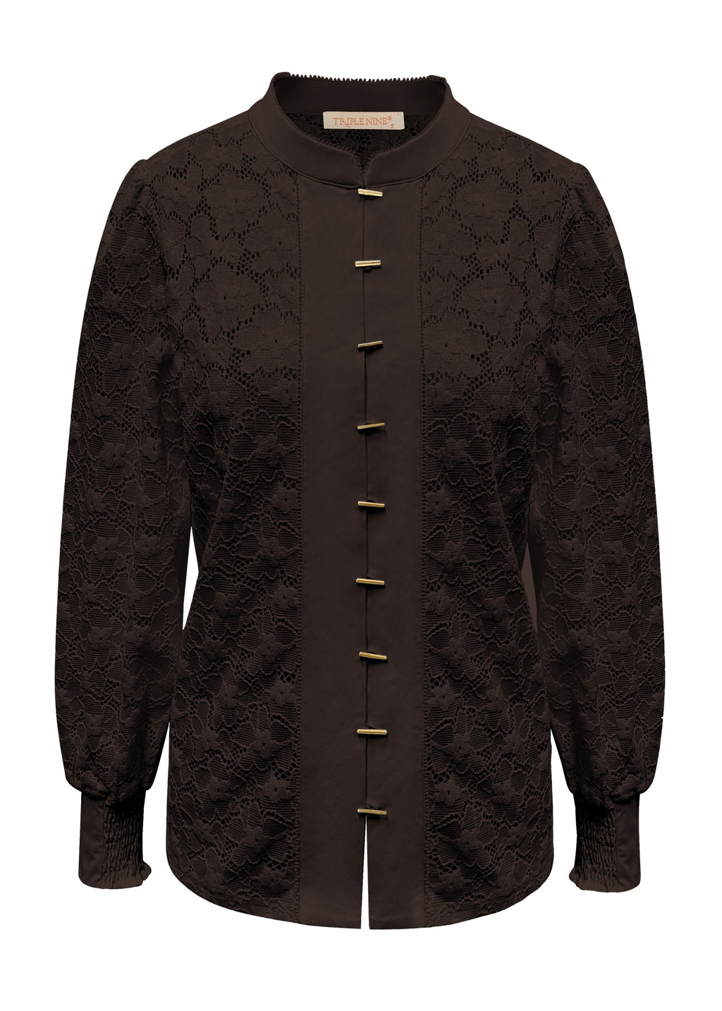 Triple Nine - Lace Blouse Mandarin Donkerbruin - 5946 Blouse - Est Voilà