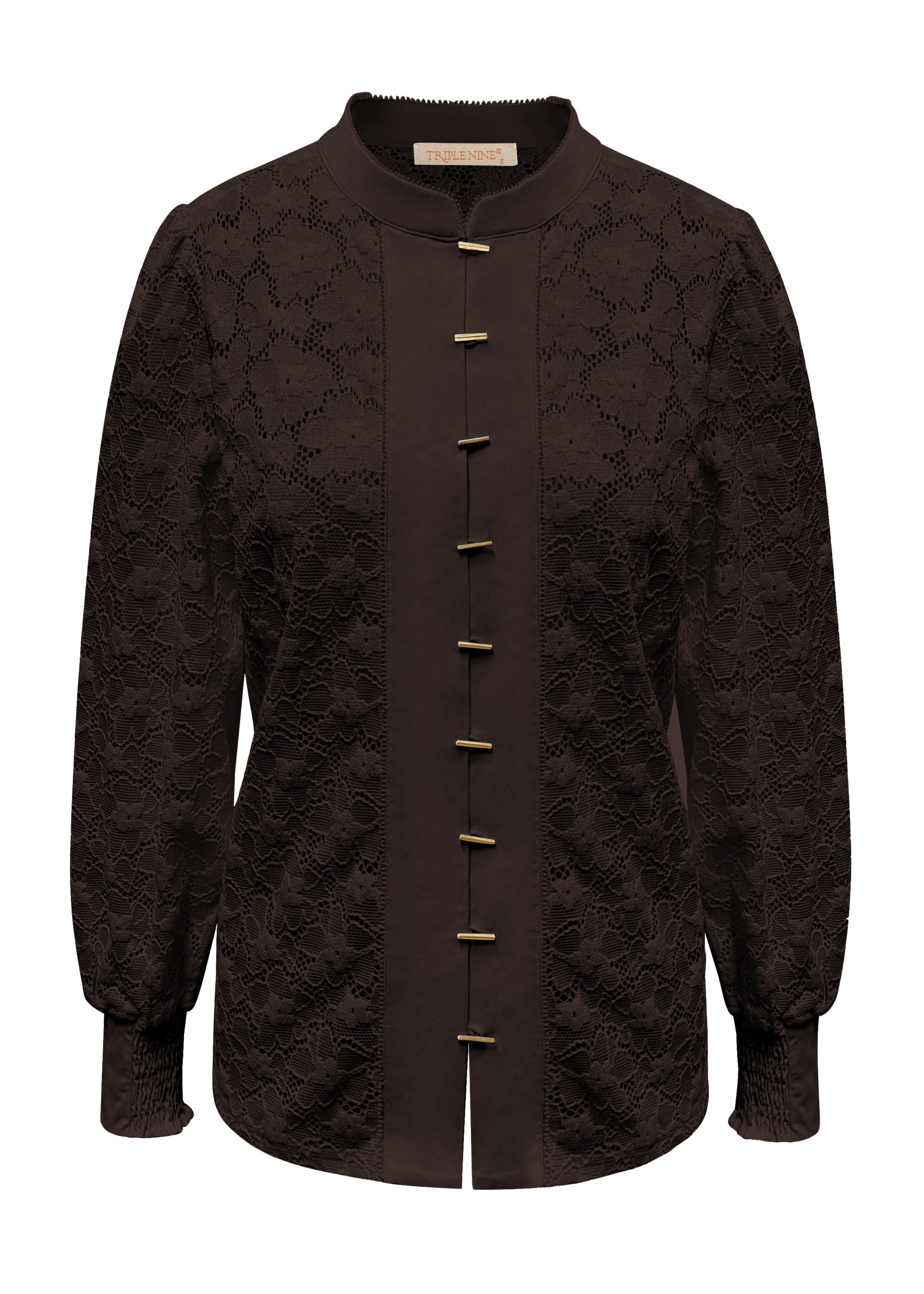 Triple Nine - Lace Blouse Mandarin Donkerbruin - 5946 Blouse - Est Voilà