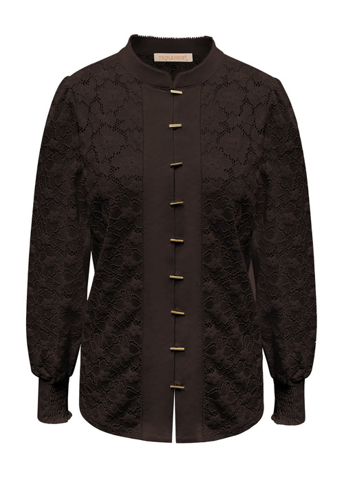 Triple Nine - Lace Blouse Mandarin Donkerbruin - 5946 Blouse - Est Voilà