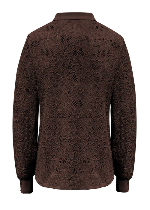 Triple Nine - Lace Blouse Mandarin Donkerbruin - 5946 Blouse - Est Voilà