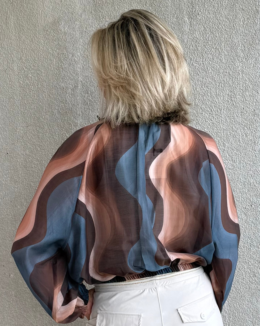 Est Voilà - Blouson Silky Wave Blauw Blouse - Est Voilà