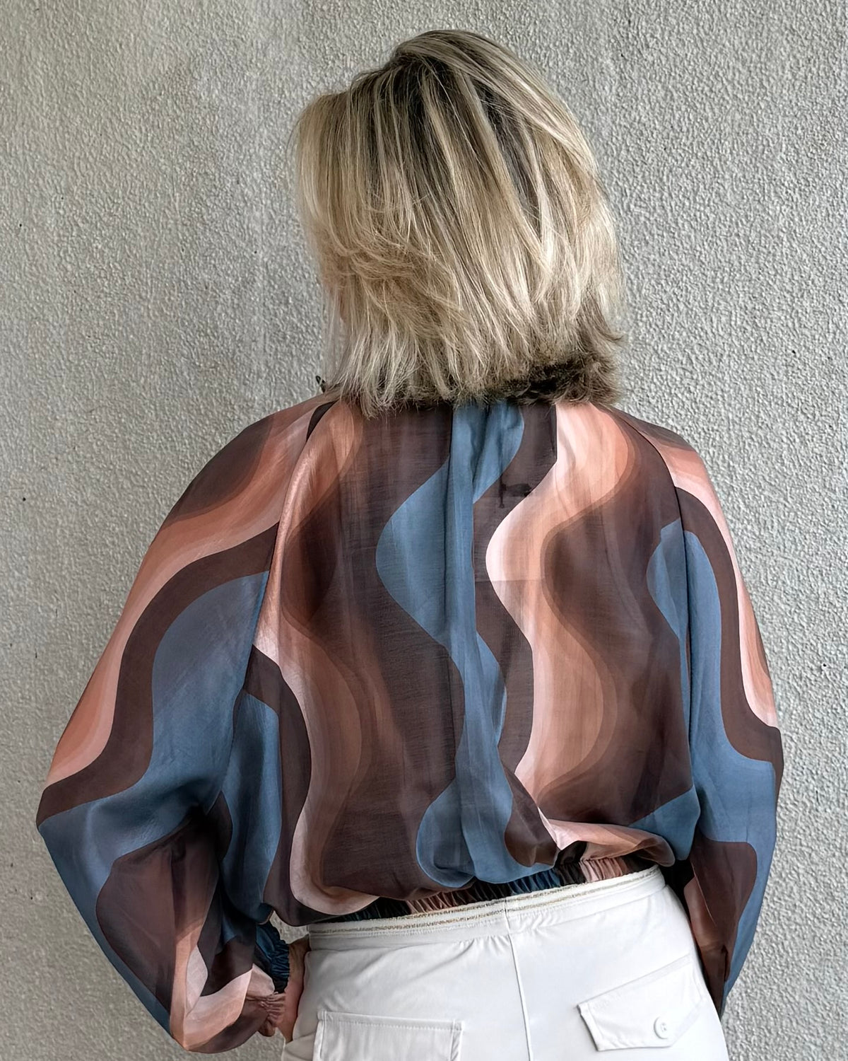 Est Voilà - Blouson Silky Wave Blauw Blouse - Est Voilà